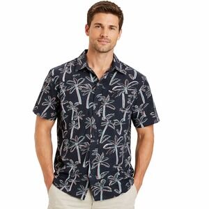 American Eagle Palm Tree Button Up Camp Shirt Tropical Print Cotton Size M